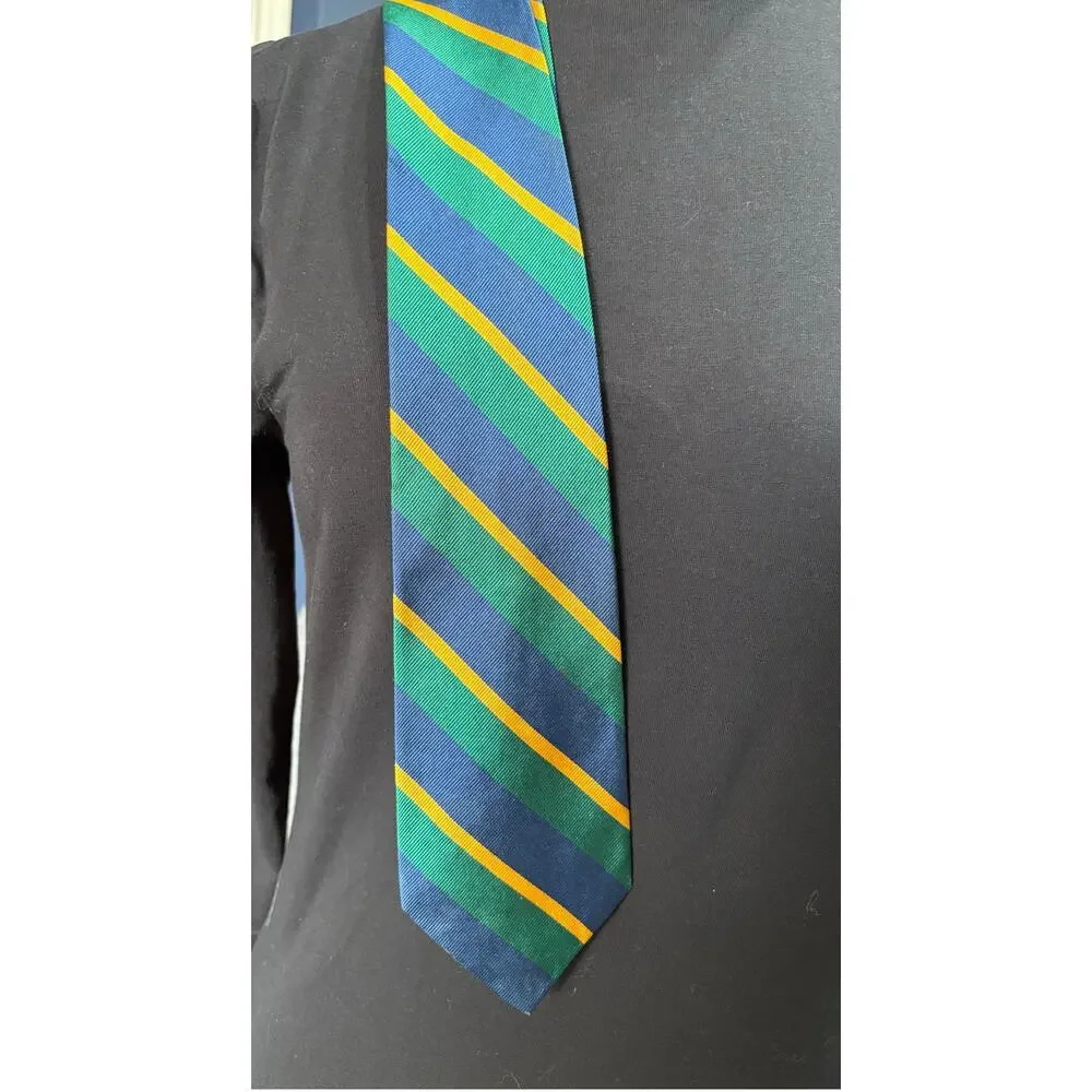Pair Vintage GAP 100% Silk Made in USA prep school striped ties Navy Blue Green